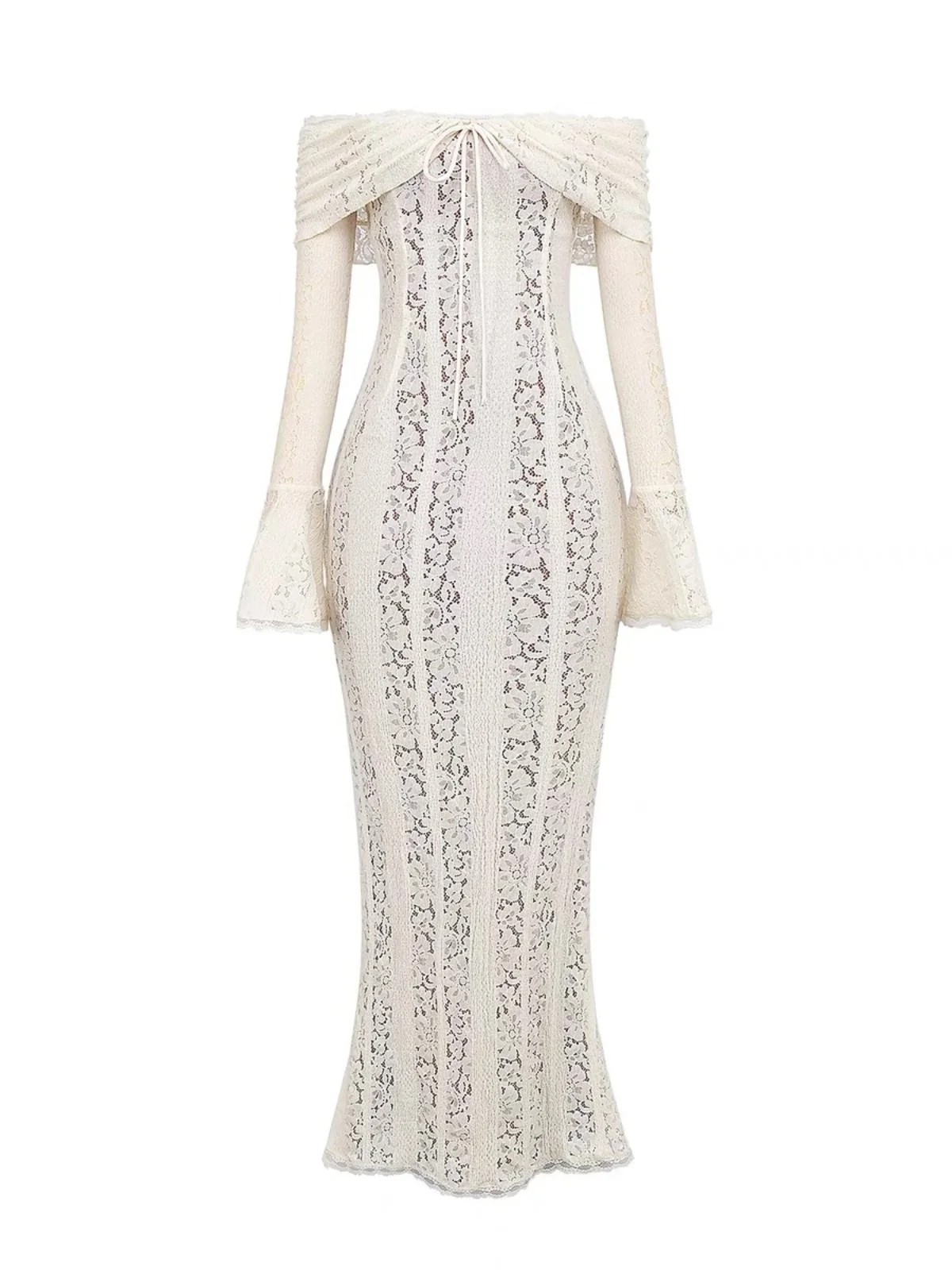 

Ele Long Sve Lace Dr One oulder Gown Floor Length Wedding Dr Sexy Bustier Tail Skirt for Par And Date