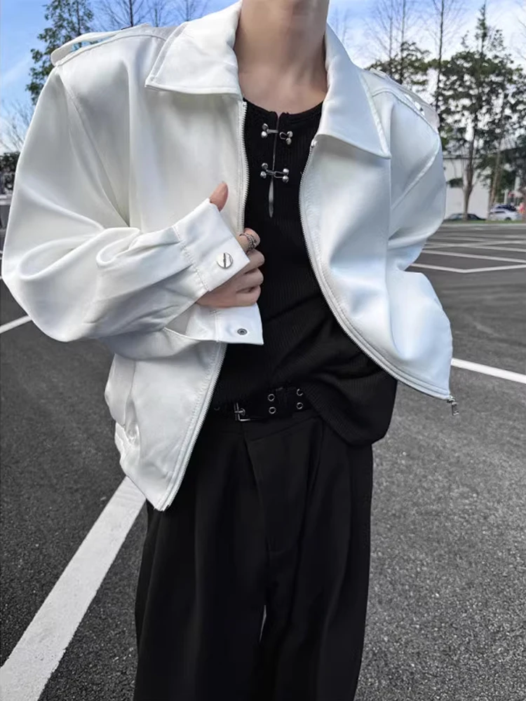 

White Silk Satin Pad oulder Leather Jaet Men's Spring Autumn Sle M Model High End ort Cleanfit Jaet Polyester