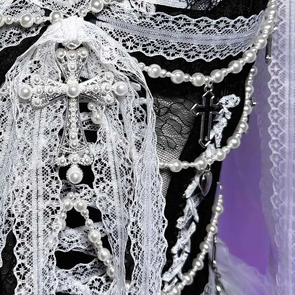 Ropa de Club para niñas electrónicas, corazón Grunge hecho a mano, TOPS de encaje Y2K, vestido gótico de los años 90, Punk Rock, Harajuku, Cruz gótica, Emo, bricolaje, Kawaii Eco