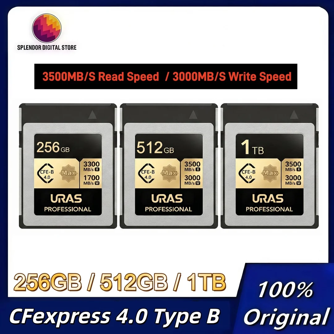 

URAS CFexpress 4.0 Type B Memory Card 512GB 1TB 3500MB/S Read Speed 3000MB/S Write Speed 8k RAW Video Recording Photo