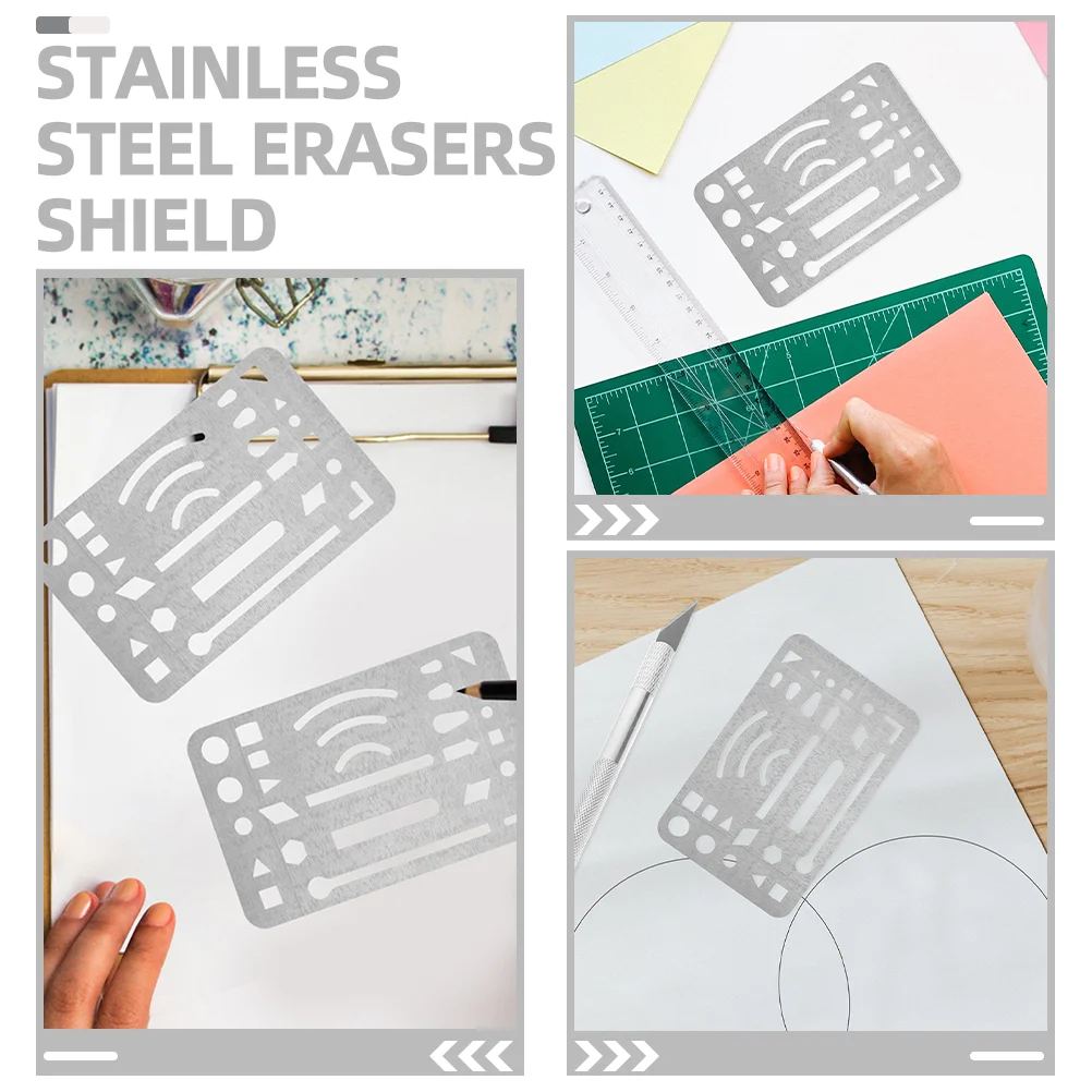 3 Pcs Stainless Steel Wipe Pictures Drawing Template Utensils Erasing Shield Craft Silver Drafting Tools