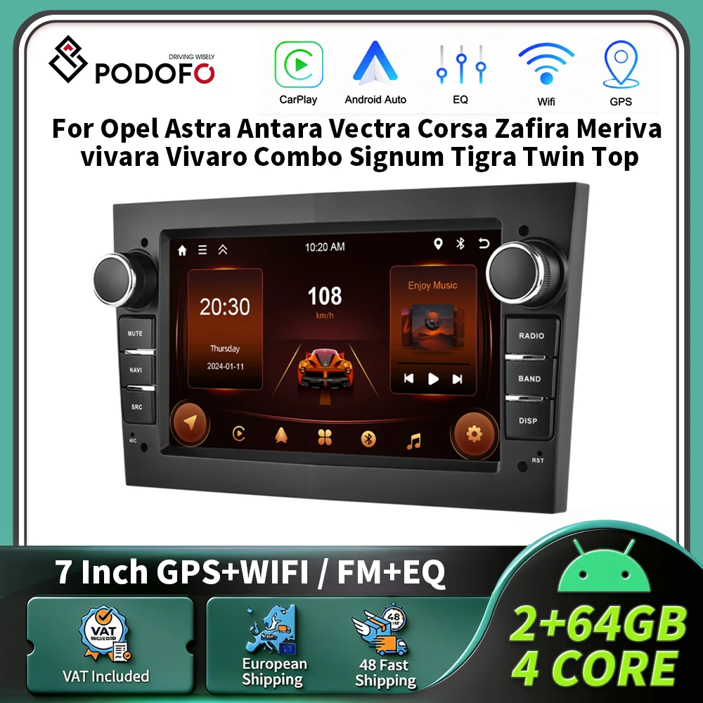Podofo 7“ CarPlay Android Radio für Opel Vectra C Zafira B Corsa D C Astra H G J Vivaro Meriva Autoradio 2 DIN GPS-Navigation