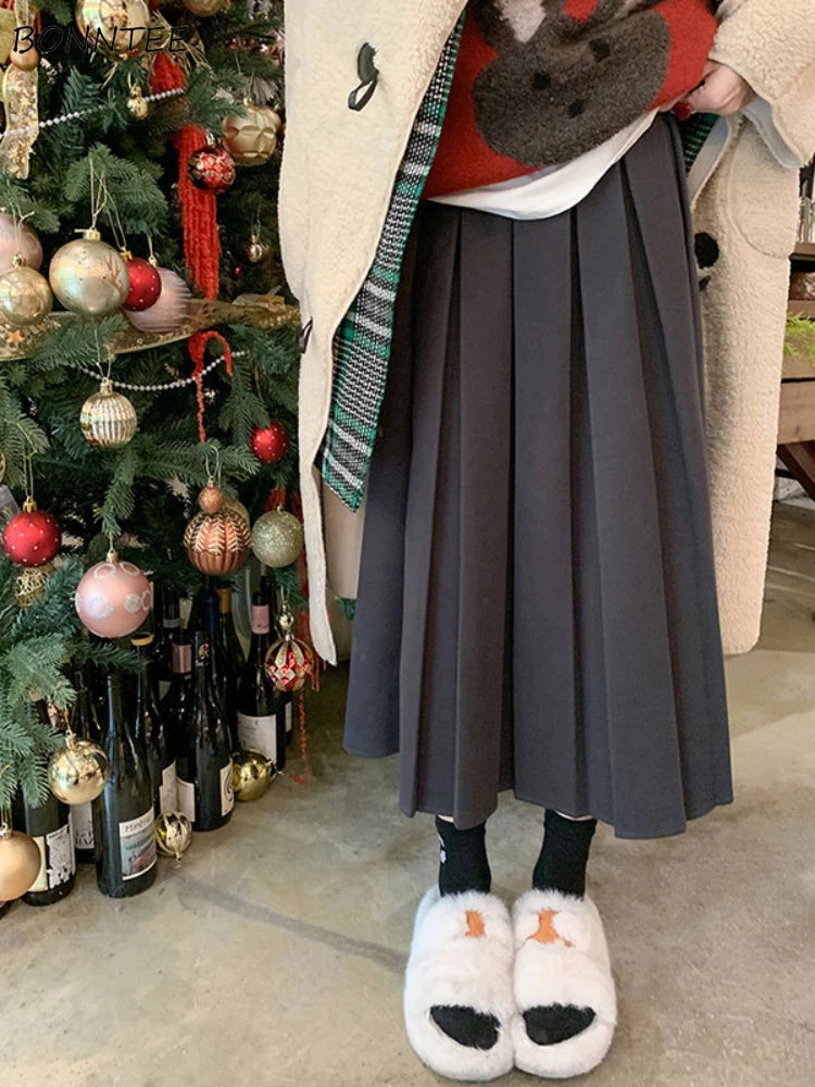 

Pleated Skirts Women Simple Preppy Cleanfit All-match Plus Velvet Designed Plus Velvet Korean Fashion Aesthetic Gentle Daily Ins