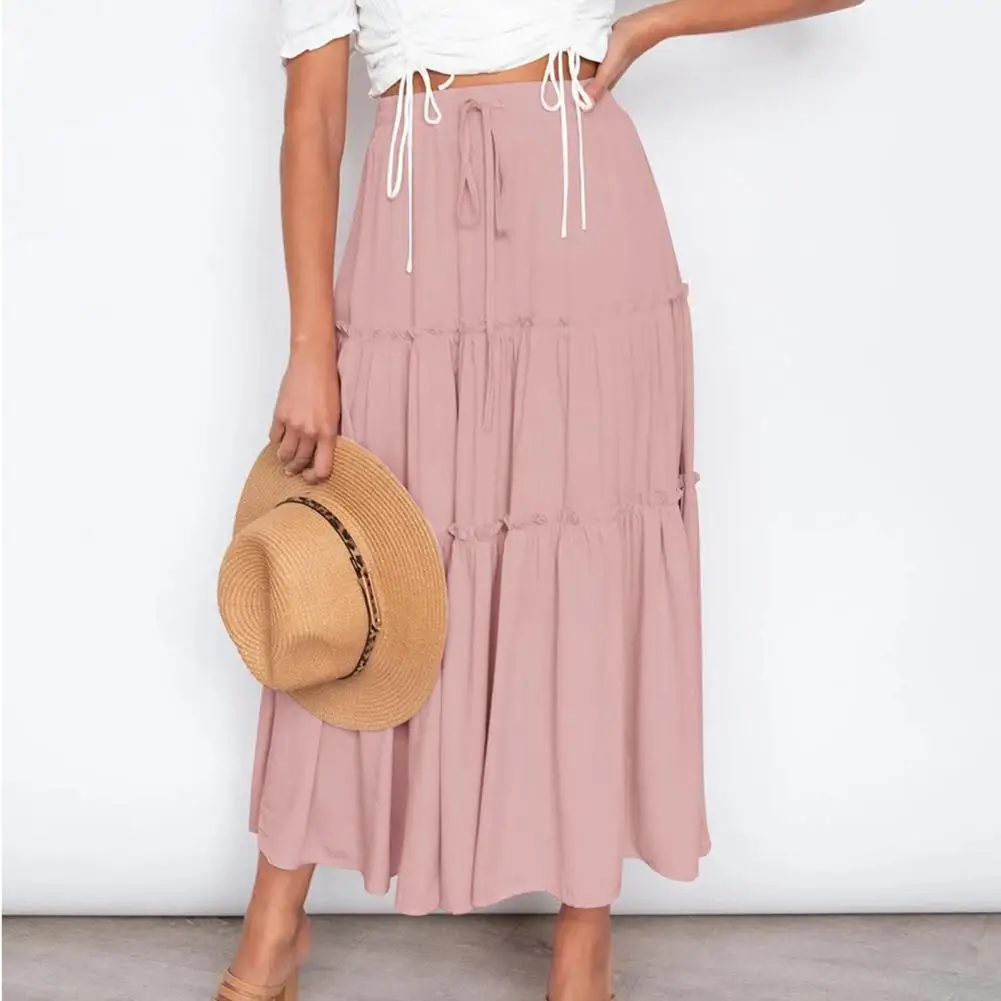 Vrouwen Rok Hoge Taille A Lijn Ruches Schommel Strand Maxi Rok Geplooid Grote Zoom Elastische Boho A Line Strand Maxi Rok Faldas