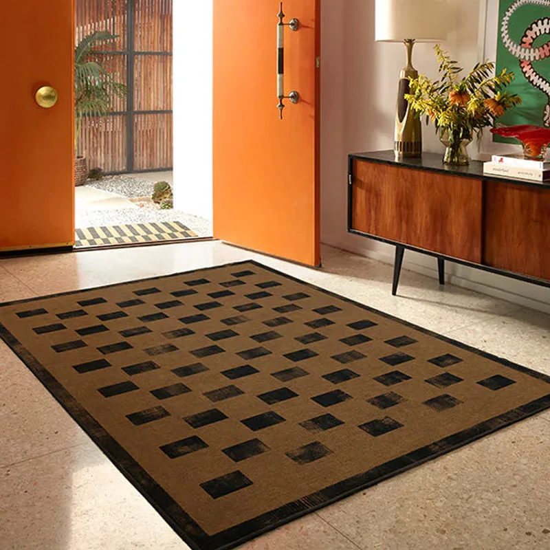 Brown Living Room Large Size Carpet Minimalist Plaid Bedroom Carpet Geometric Pattern Home Dedicated Rug Creative Art Design Rug