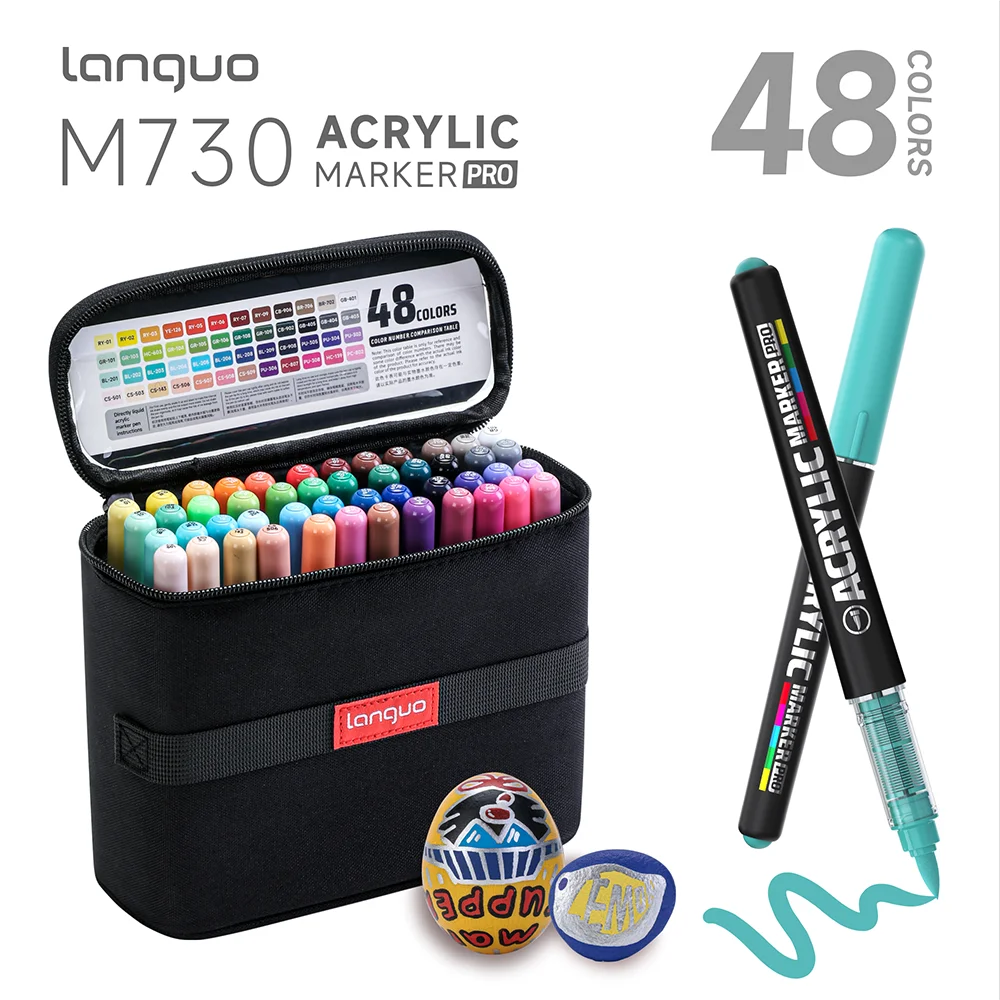 Languo 48 Colors Acrylic Brush Markers Set,  Automatic Ink Control System Art Markers Set - Art Set for Drawing & Crafts