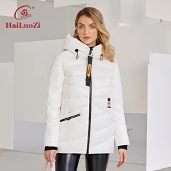 Hailuozi 2022新冬の女性のジャケット暖かいと厚手のショートファッションデザインフード付きハイネック女性パーカー女性のコート886