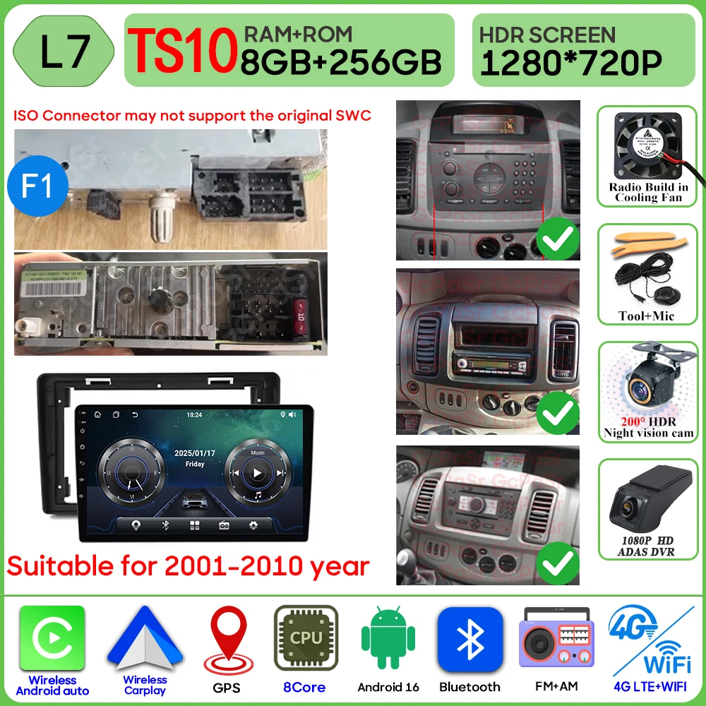 Autoradio Voor Renault Trafic 2 Voor Opel Vivaro EEN Voor Nissan primastar 2001-2014 Video Player Carplay Geen 2din multimedia GPS BT