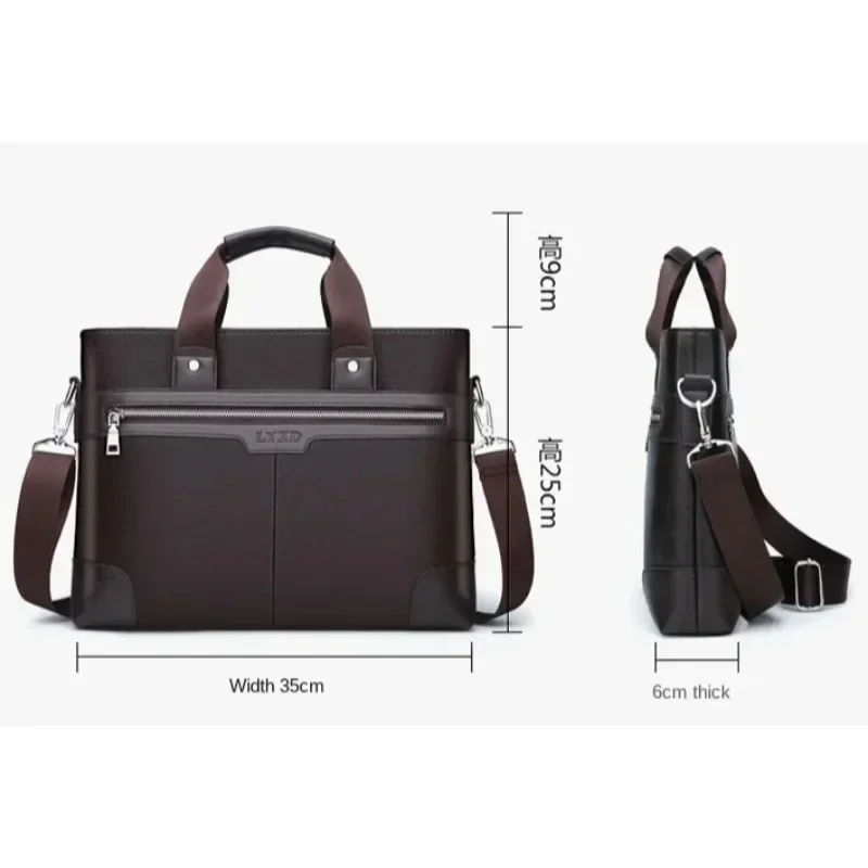 2025 Men's PU Leather Business Shoulder Bag, Trendy Black Handbag for Documents & Laptop Briefcase