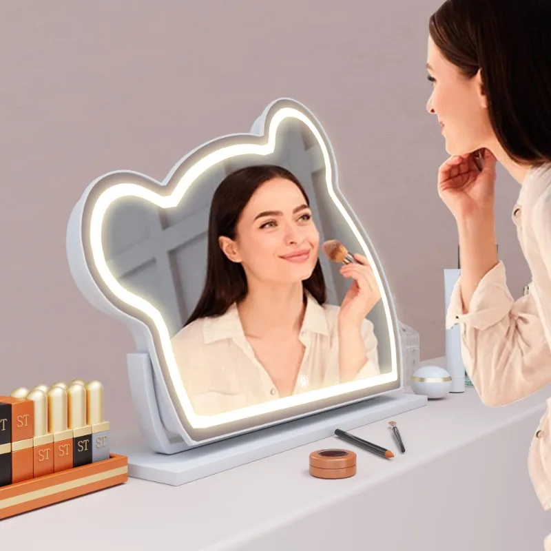 LED Vanity Makeup Mirror Cute With Light Strip Touch Sensor Color Adjustable White Metal Removable Cosmetic