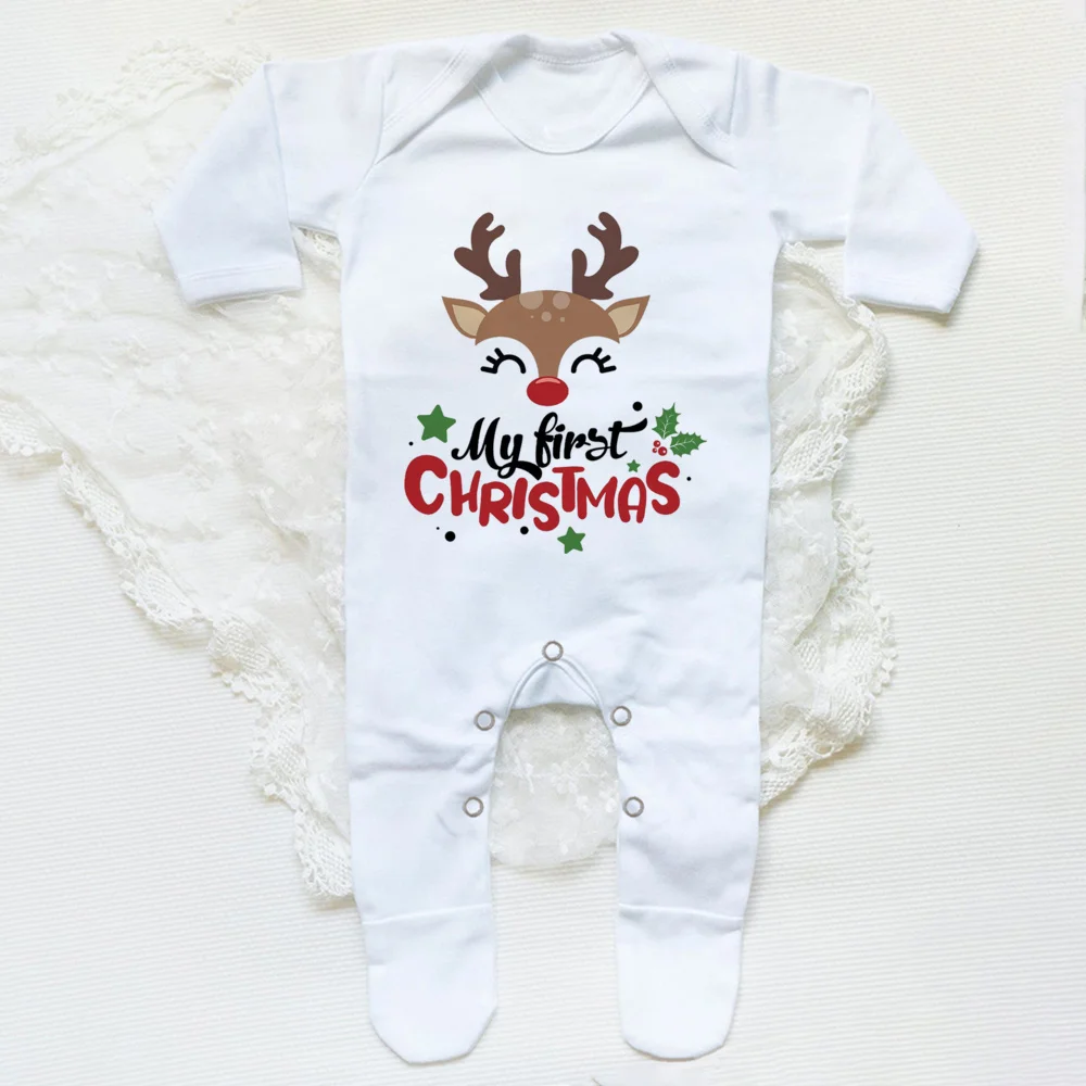 Combinaison de nuit imprimée de Noël pour bébé Babygrow, barboteuse à manches longues pour bébé, costume de batterie pour nouveau-né, tenue