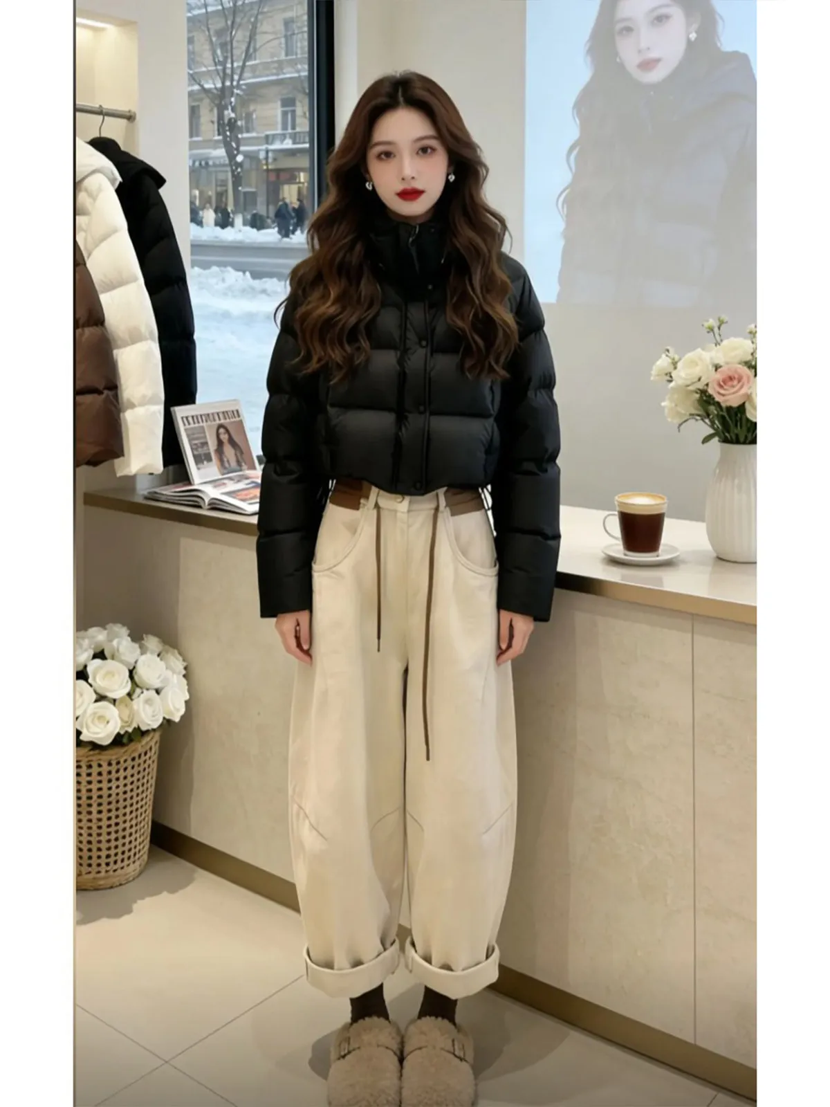 

Fce Lined Wide Leg Harlan Jeans Women Winter Loose High Waist Slimming Nine Point Knife Casual Sle Blue Denim Pants
