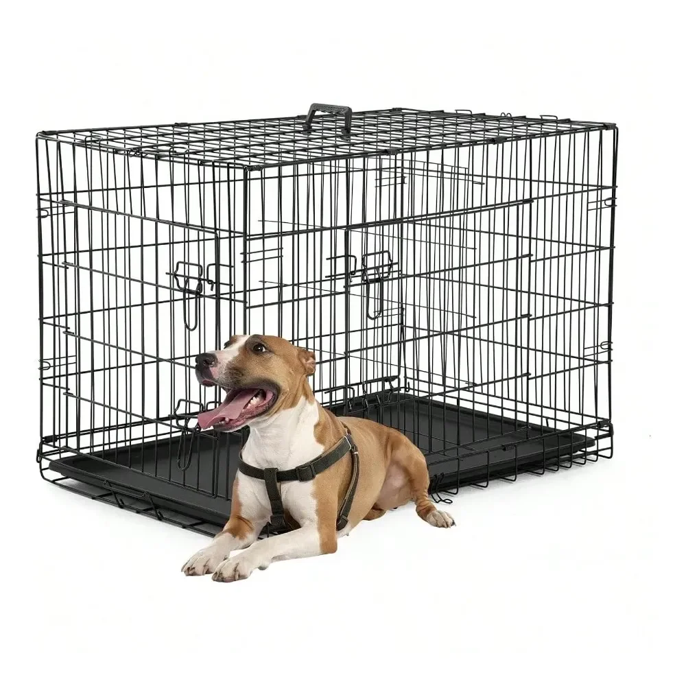 

Crate Dog Kennel Cage With Double Door36 Inch Folding Metal Wire Dog Cage With Removable TrayDivider Panel Pet Crate For Medium
