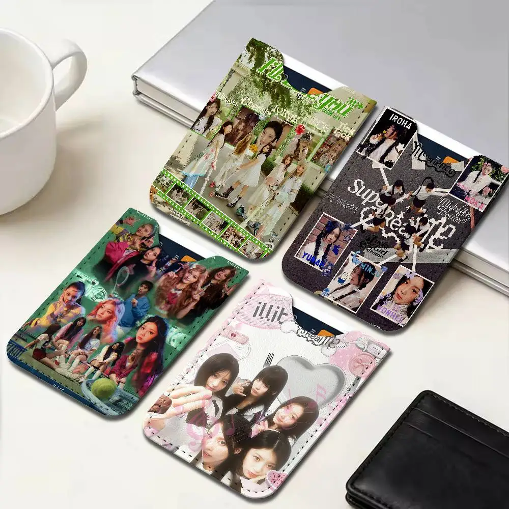Korean Kpop I-illit Music Men's Genuine Leather Mini Card Wallet, Ultra Thin Credit Portable Business Card & Transit Bus Card
