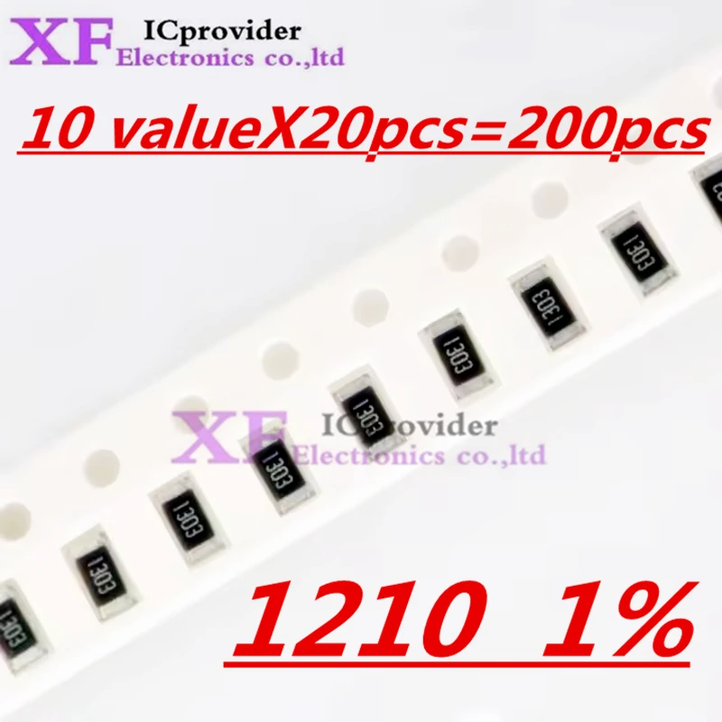 200PCS 1% 1210 SMD resistor assorted kit set 10 valueX20pcs=200pcs 0R82 0R75 R68 R560 0R50 R47 R33 R22 R150 R100