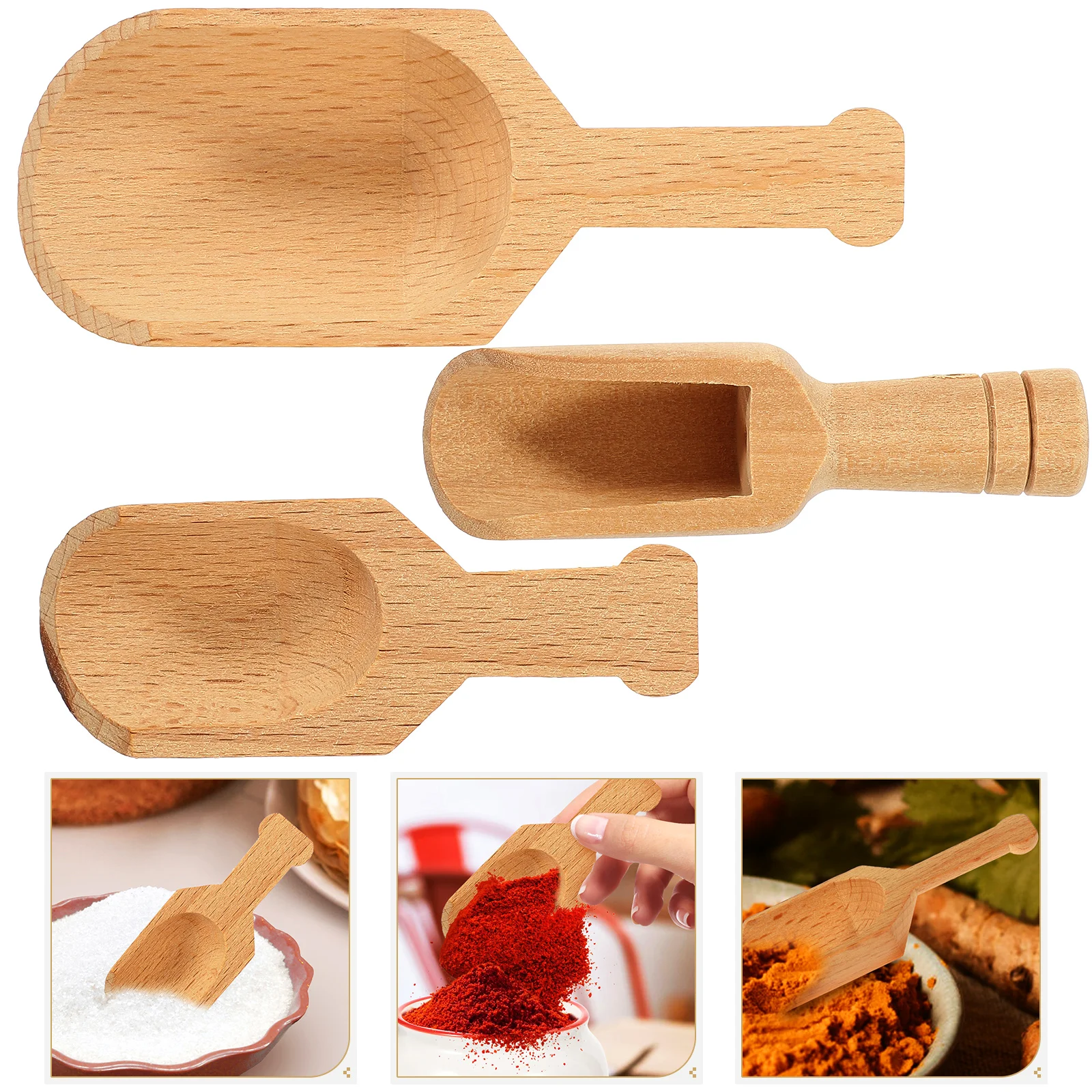 

3pcs Wooden Scoops For Tea Bath Salt Coffee Powder Fertilizer Compact Lightweight Multi-Function Wood Scoop Household Reusable