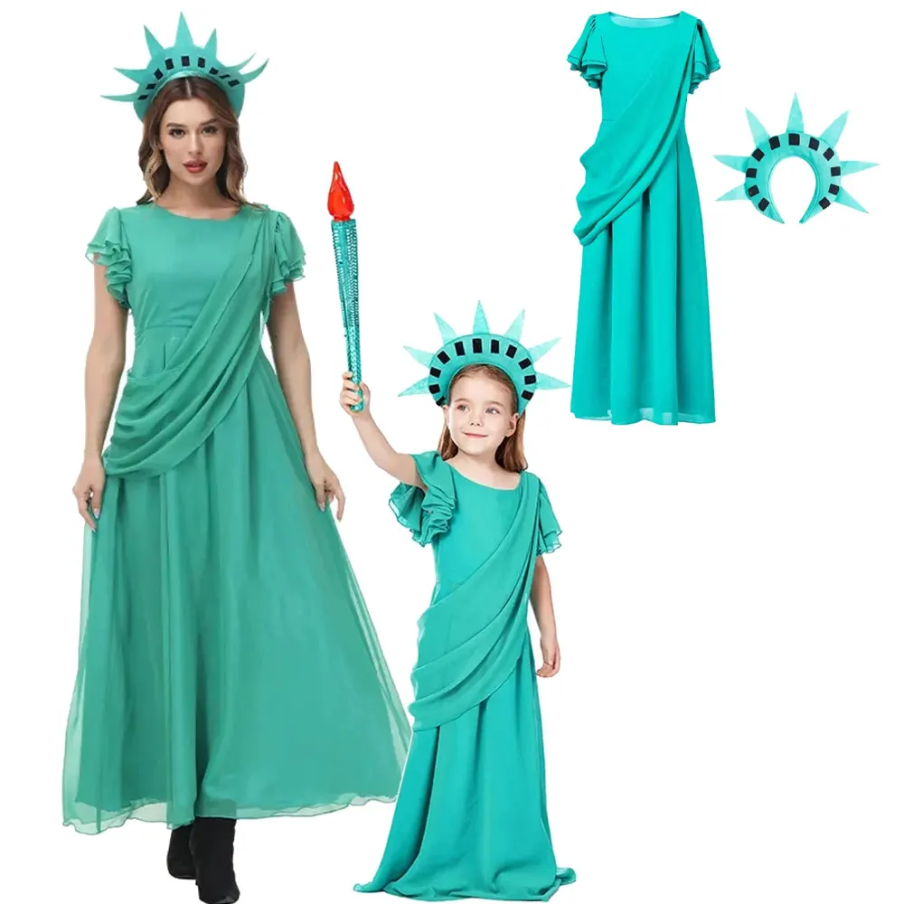 

The World Goddess Statue Character Costume Halloween Costume Green Chiffon Party Dress Liberty Shine