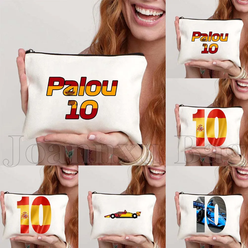 

Alex Palou Car Number 10 Spain Flag Canvas Cosmetic Makeup Toilet Bag Pencil Case Zipper Pouch Key Coin Purse Travel Storage Bag