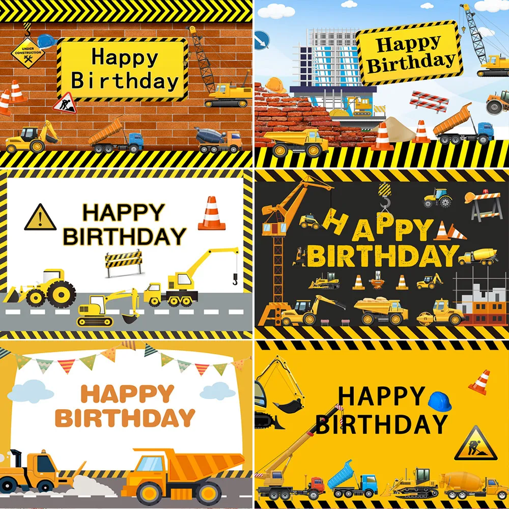 

Excavator Truck Construction Team Traffic Backgroung Boy 1'st Birthday Party Architecture Decoration Banner Photography Prop