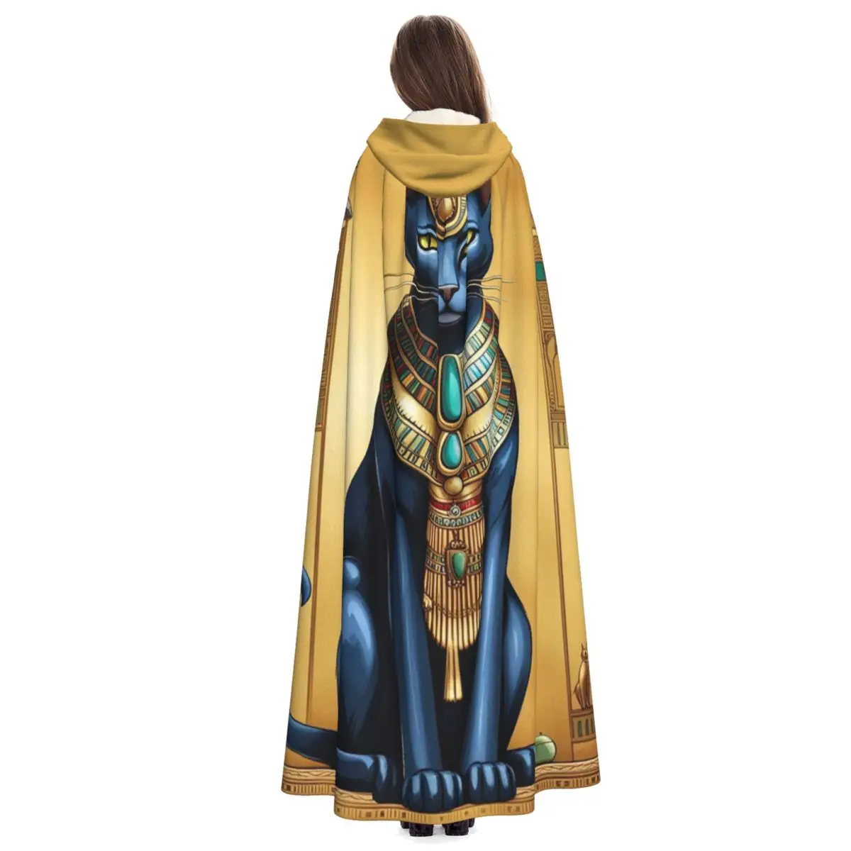 Vintage Egyptian Cat Goddess Bastet  Long Hooded Cloak Witch Medieval Costume Cosplay Cape HalloweenCoat Adult Unisex - view 4
