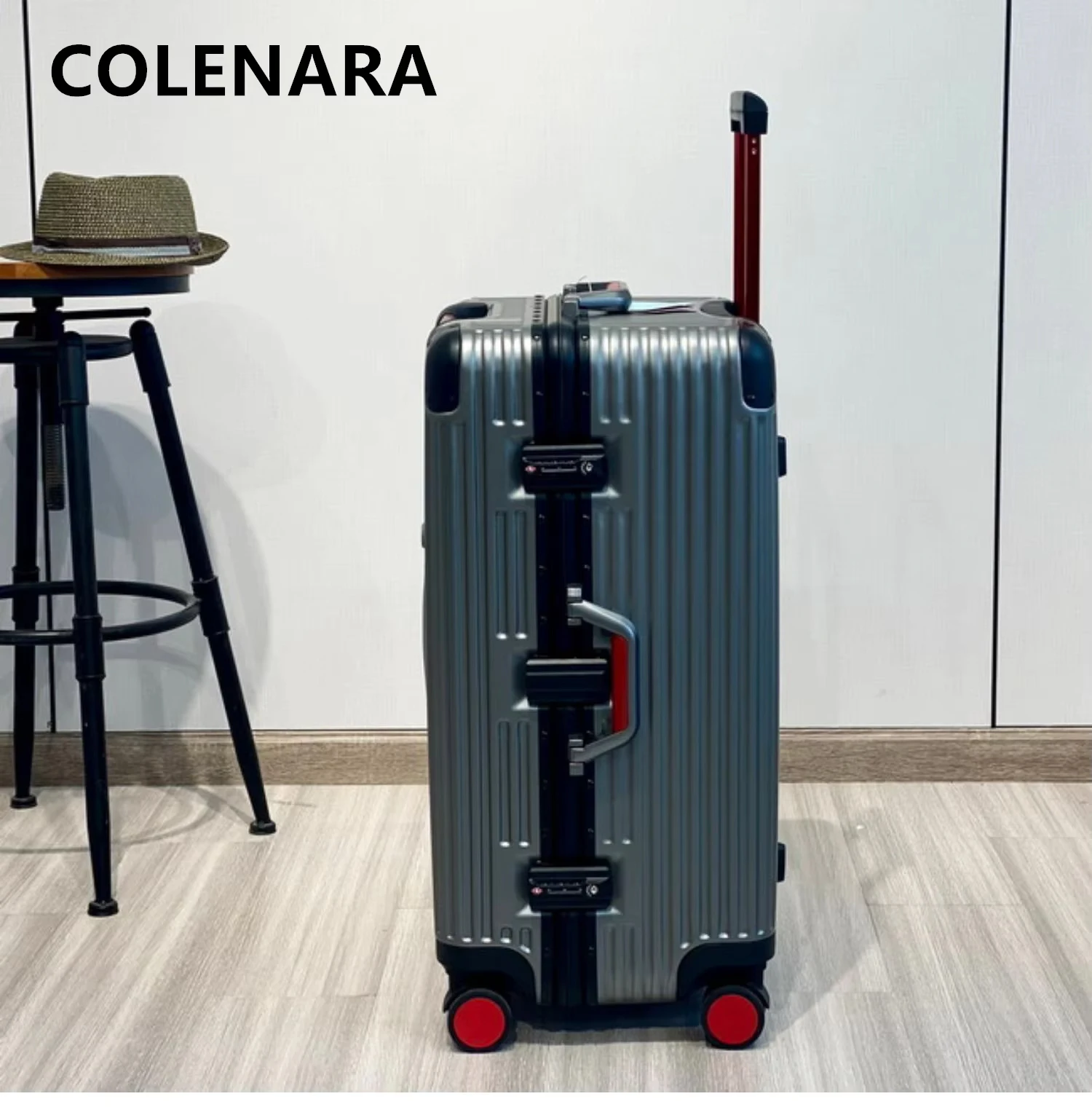 COLENARA الألومنيوم الإطار حقيبة سعة كبيرة حقيبة تروللي بعجلات 26 "28" 30 "32 بوصة الأسرة أساسيات السفر الأمتعة النسائية #4
