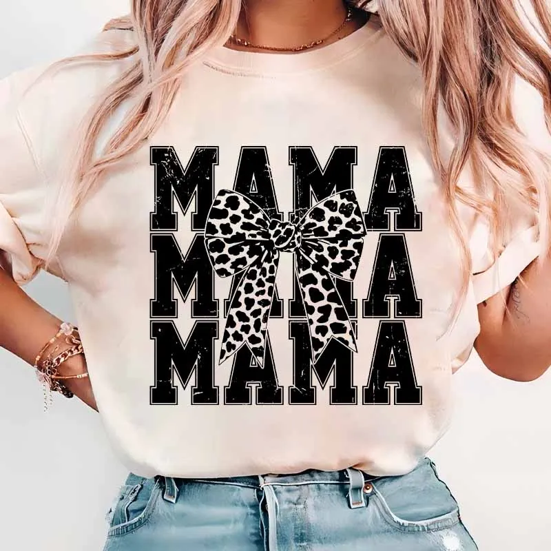 Mother\'s Day Leopard Print Heat DTF Transfer Ptint Patch For T Shirts Hooding MAMA Iron On Transfer Sticker For Clothing