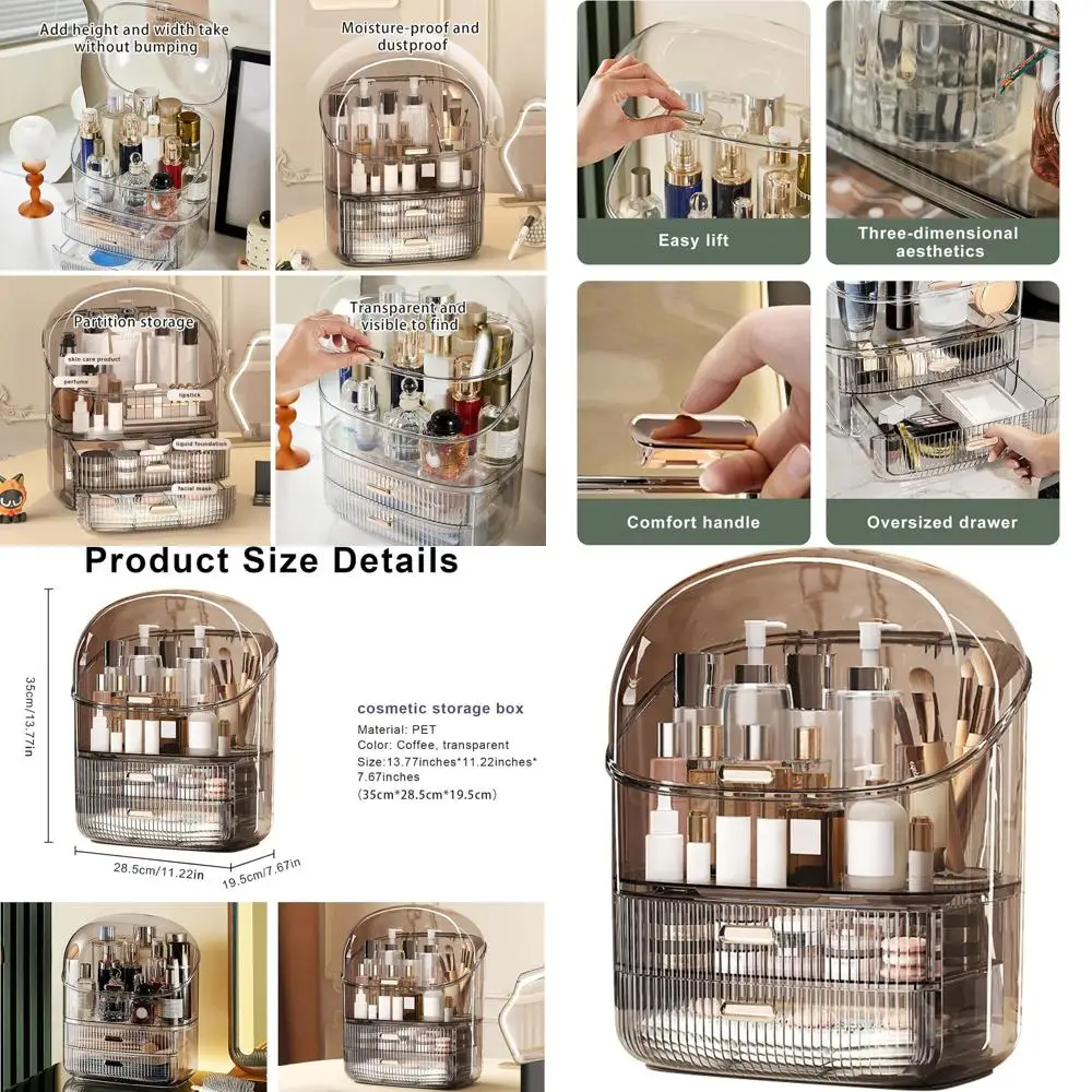 

Большой трехъярусный водонепроницаемый органайзер для макияжа с пылезащитным хранилищем для ванной комнаты, комода и спальни