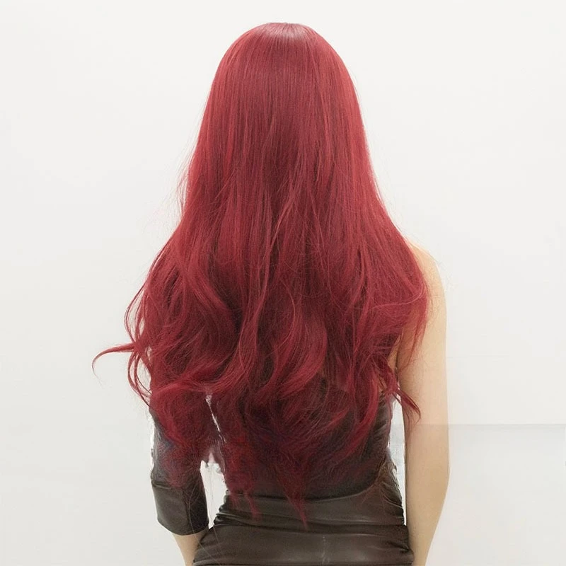 شعر مستعار نسائي متوسط الطول مجعد، غرة بورجوندي يسلط الضوء على درزات الشعر المطورة، ارتداء يوميًا، شعر مستعار مريح لكامل الرأس #4