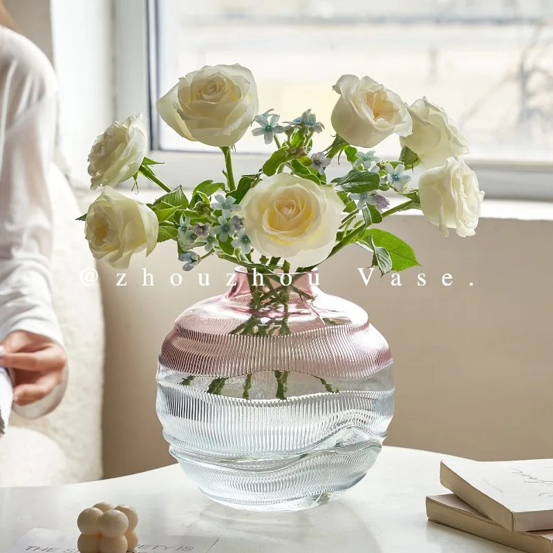 Water Ripple Gradient Color Glass Vase, Home Living Room, Indoor Flower Pot, Glass Vase