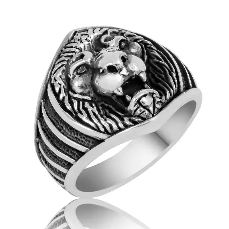 ​Silver Lion Figure Men's Ring - 925 Sterling Men's Jewelry Wedding Birthday Gift - Box - - Male - Fashion - Botiva - Size - Turkish - Patterned Embroidery