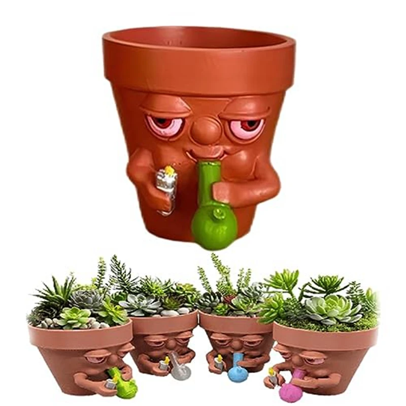 Smoking Pot Growers,Artificial Resin Mini Plant Pots, Indoor Plant Pots, Unique Plant Pots Indoor Plants, Desks,Family