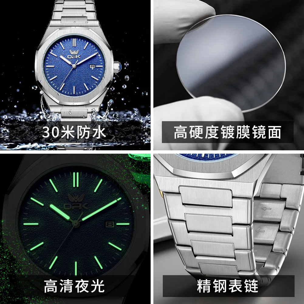 탑 럭셔리 브랜드 비즈니스 남성용 시계 달력 방수 빛나는 손 스테인레스 스틸 시계 새로운 석영 남성용 시계