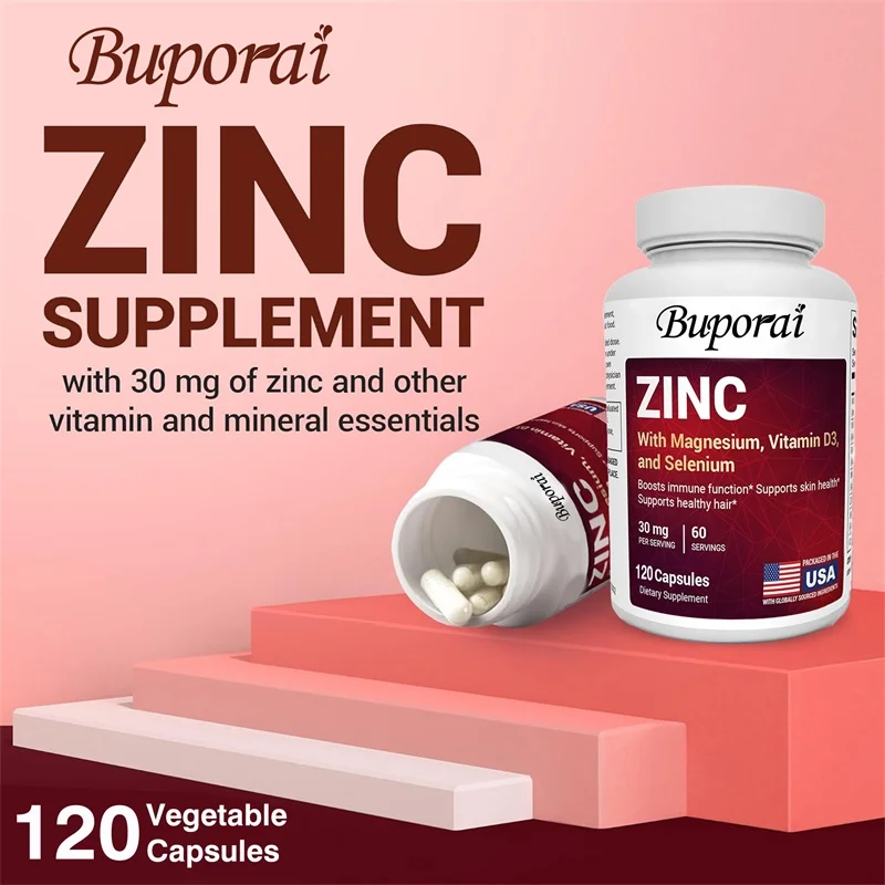 Zinco com magnésio, vitamina D3, selênio - ajuda a melhorar a saúde da pele, do cabelo e das unhas, aumentar a imunidade e melhorar a vitalidade da pele