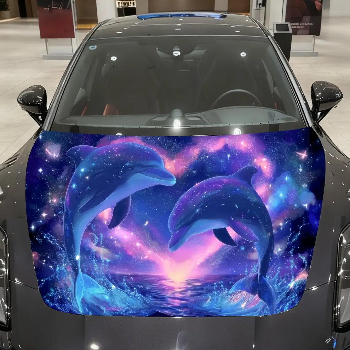 

Psychedelic Star Sea Dolphin Love Car Vinyl Wrap, PVC Material Waterproof Car Hood Sticker, Self-Adhesive Scratch-Resistant Stic