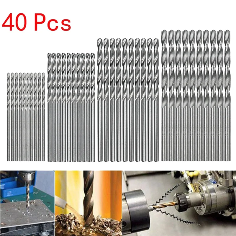 40 Stuks Hogesnelheidsstalen Bouwboor Set Gereedschap Mini Boor Hss Bit 0.5Mm-2.0Mm Rechte Schacht Pcb Boor Bits Set