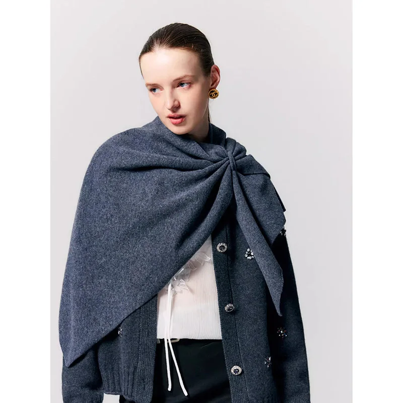 

Women 100% Wool Wrap Shawl Autumn Winter Fashion Large Size Knitted Triangle Scarf