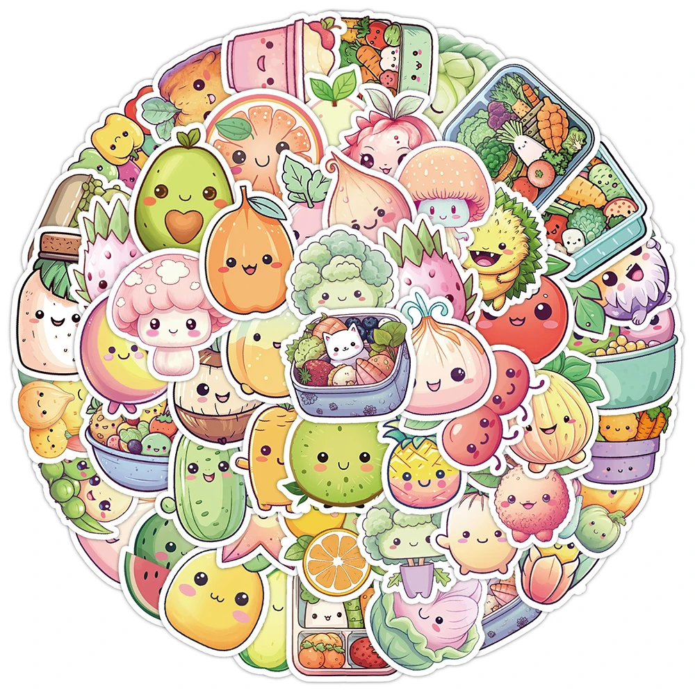 10/30/50pcs Kawaii Fruit and Vegetable Food Stickers DIY Laptop Phone Case Skateboard Cute Cartoon Graffiti Sticker for Kids Toy