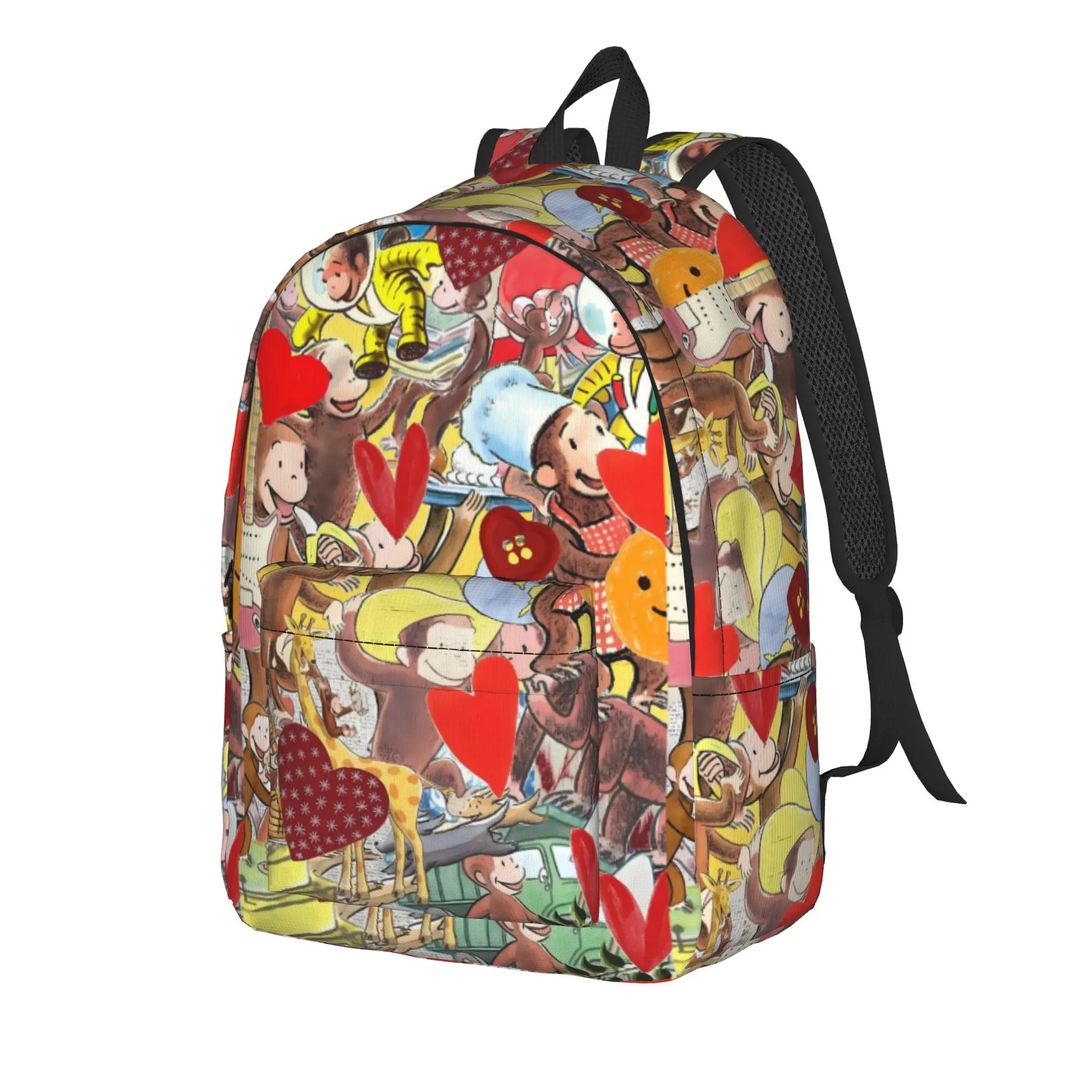 C-Curious George Backpack  Youth Polyester Sport Backpacks Breathable Stylish School Bags Rucksack