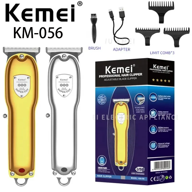 Usb Charging Cordless Hair Cutter Kemei KM-056 10w Powerful Motor Barber Hair Clipper For Men Beard Trimmer