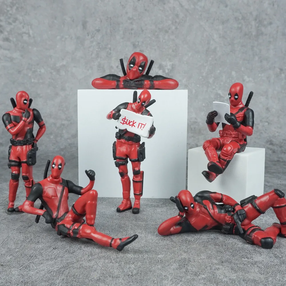 Hot Deadpool series model ornaments X-Men recumbent hand office boy holding up a card looking back pose movie home car ornaments