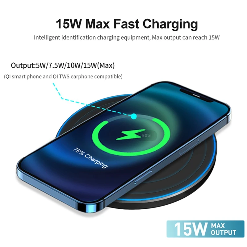 15W Wireless Fast Charger Pad For I Phone 13 12 11 X /Android /TWS Headphones Type C Fast Charging Station