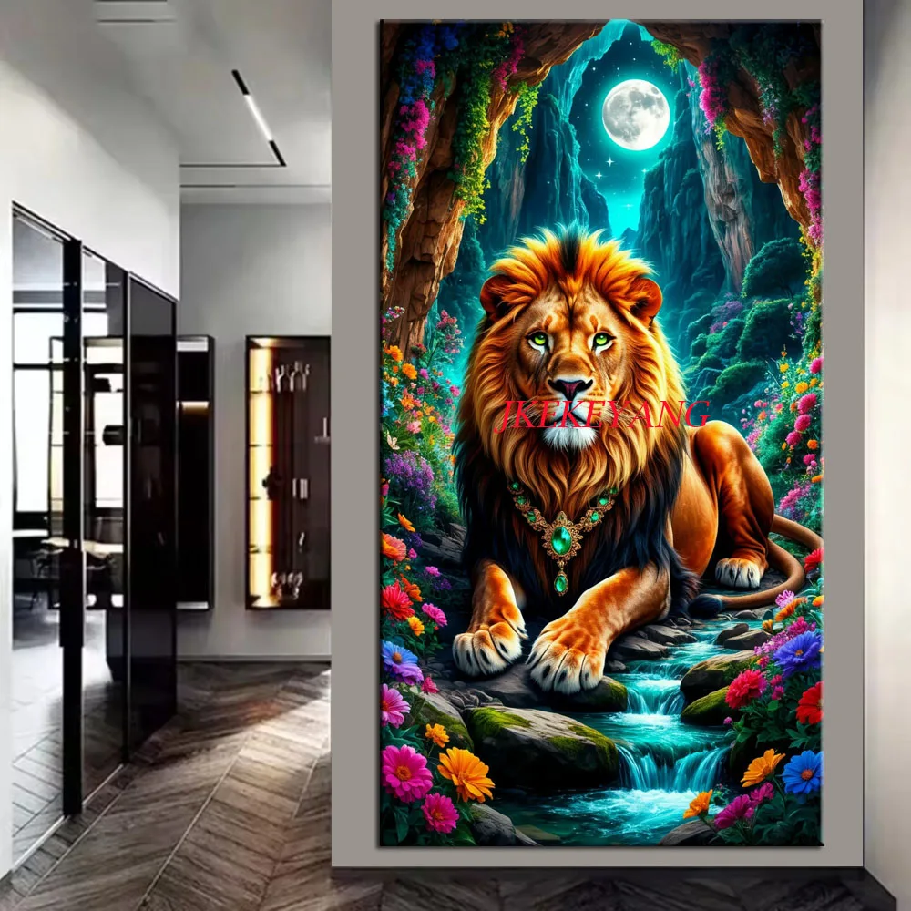 جميلة زهور الأسد والقمر صورة DIY ألواح تلوين حرفية لامعة غرزة التدريبات الكاملة الماس الفسيفساء مجموعة جديدة ديكور المنزل