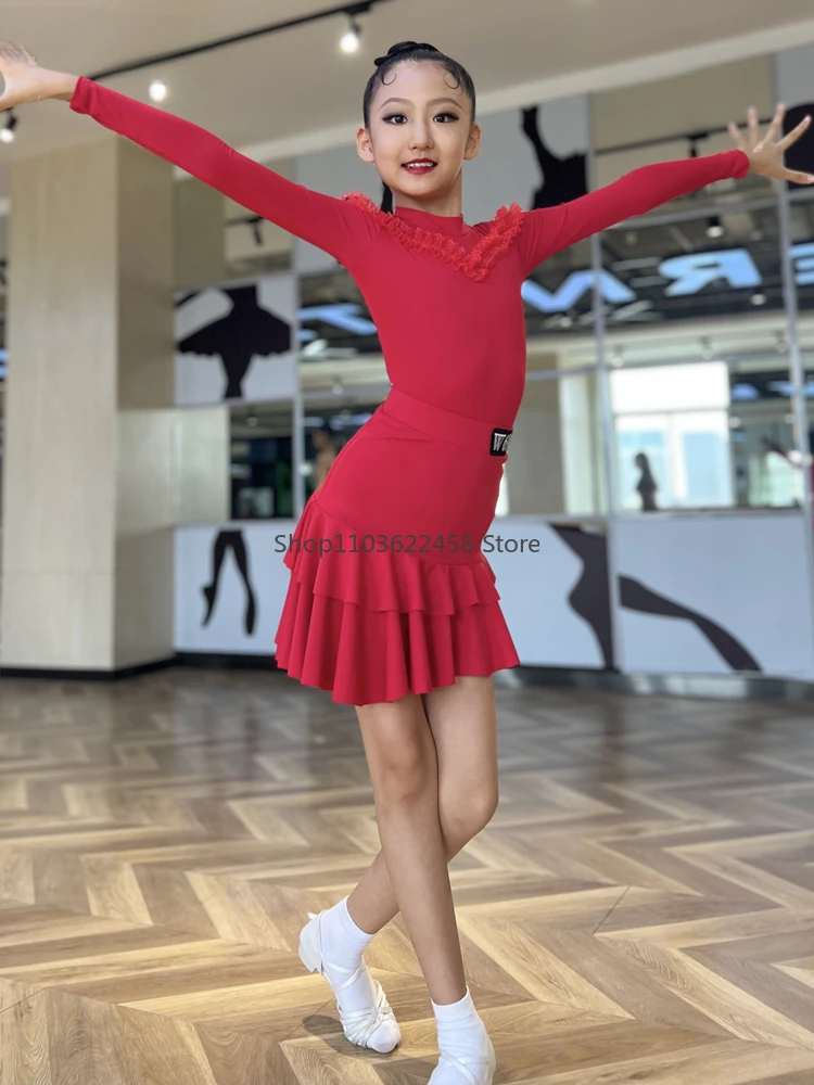 Cha Cha Samba Rumba Latin Dance Costume Girls Kids Latin Practice Clothes Latin Dance Dress Tango Ballroom Dance Dresses Girls