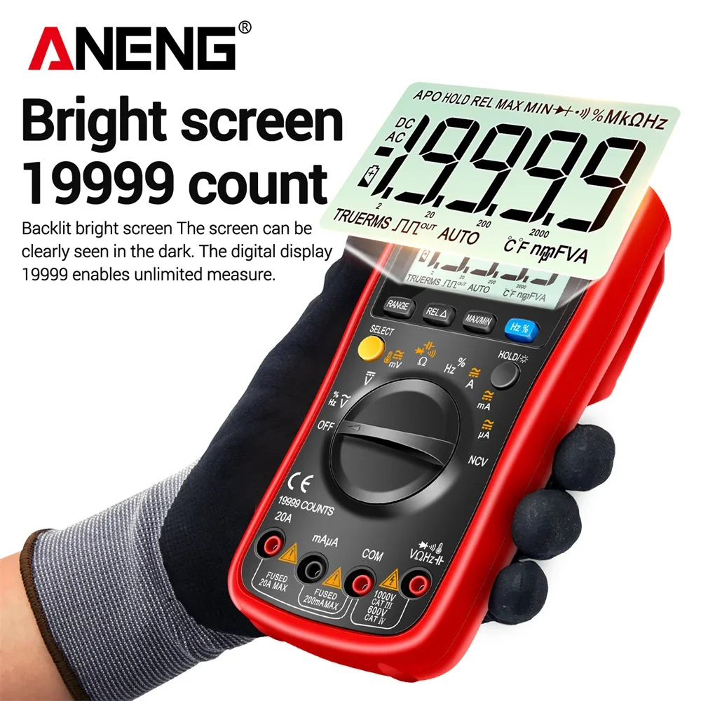ANENG AN870 19999 Counts True RMS Digital Multimeter Manual Auto‑Range NCV AC DC Volt Current Resistance Capacitance Temp Tool view 2