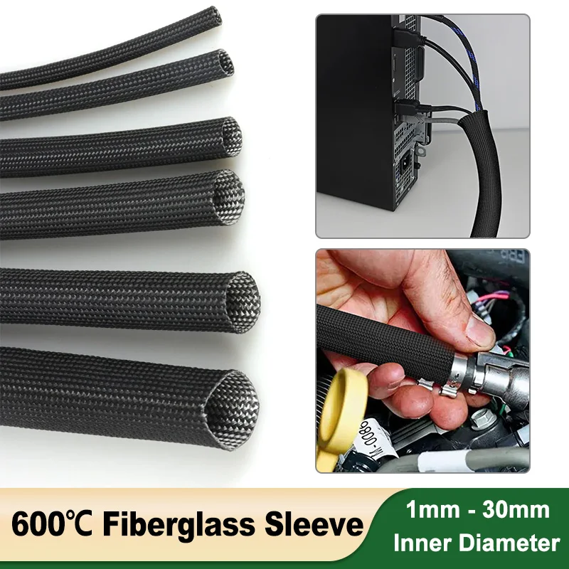 Glass Fiber Tube 1/2/4/6/8/10/12/14/16/18/20/25/30mm High Temperature Resistant Sleeve Fiberglass Insulation Wire Protect Wrap