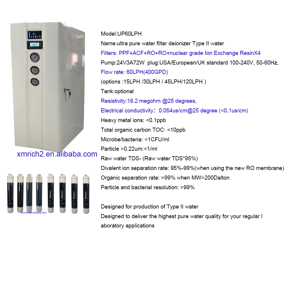 Ultra Pure EDI Water Purifier UP60LPH for Laboratory Use for Pharmaceutical Commercial Deionized Water Filter Electric 2 Years