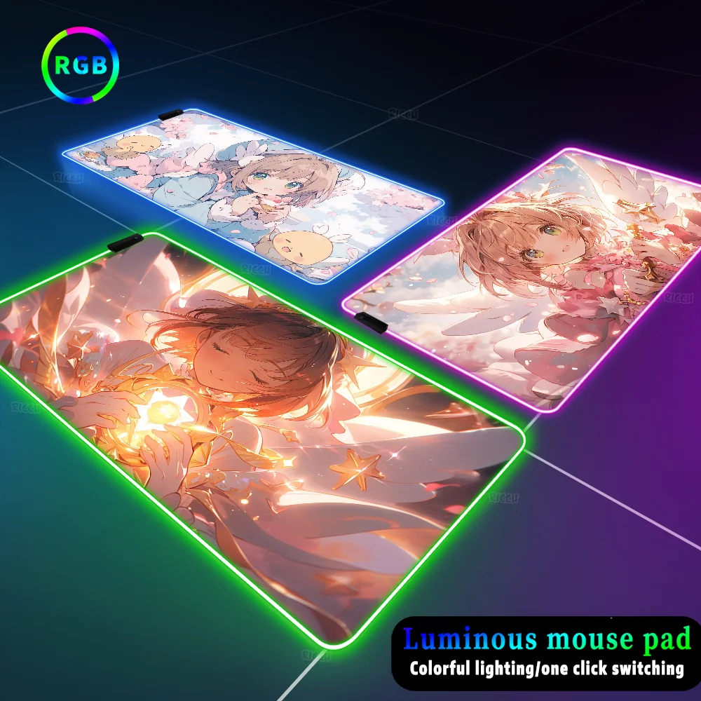 

LED Light rug table mat Kawaii Cherry blossom Office Desk mat Lighting RGB Card Captor Sakura Mousepad keyboard Expansion pad