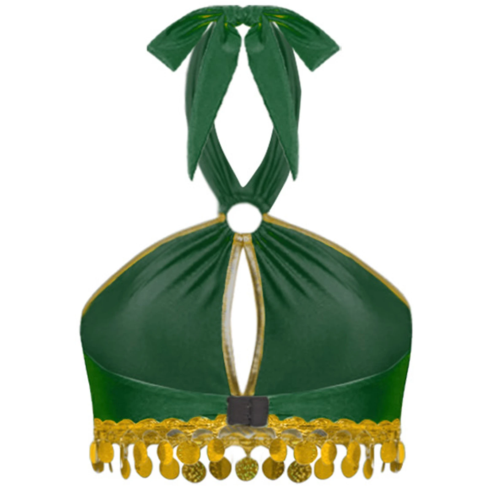 Women 4Pc Bellywoode Belly Dance Costume Oriental Indian Belly Dance Outfits Halter Crop Top Chiffon Side Slit Skirt with Sleeve