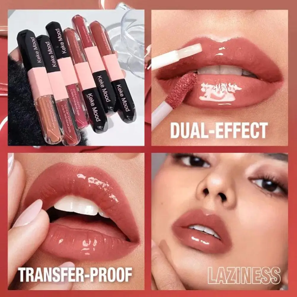 Rossetto a doppia estremità Tazza antiaderente a lunga durata Rossetto per labbra che forma il film Smalto Specchio Bellezza Lucido liquido Labbra Y8Q3