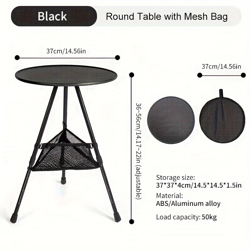 WESTTUNE 2 Pcs Set Camping Round Table with Mesh Bag Ultralight Portable Folding Adjustable Table for Picnic Indoor Outdoor